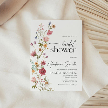 Bridal Shower Invitation with Spring and Summer Watercolor Wildflowers - LovelyTemplatesCo