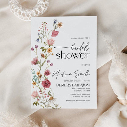 Bridal Shower Invitation with Spring and Summer Watercolor Wildflowers - LovelyTemplatesCo