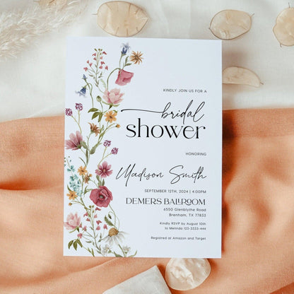 Bridal Shower Invitation with Spring and Summer Watercolor Wildflowers - LovelyTemplatesCo