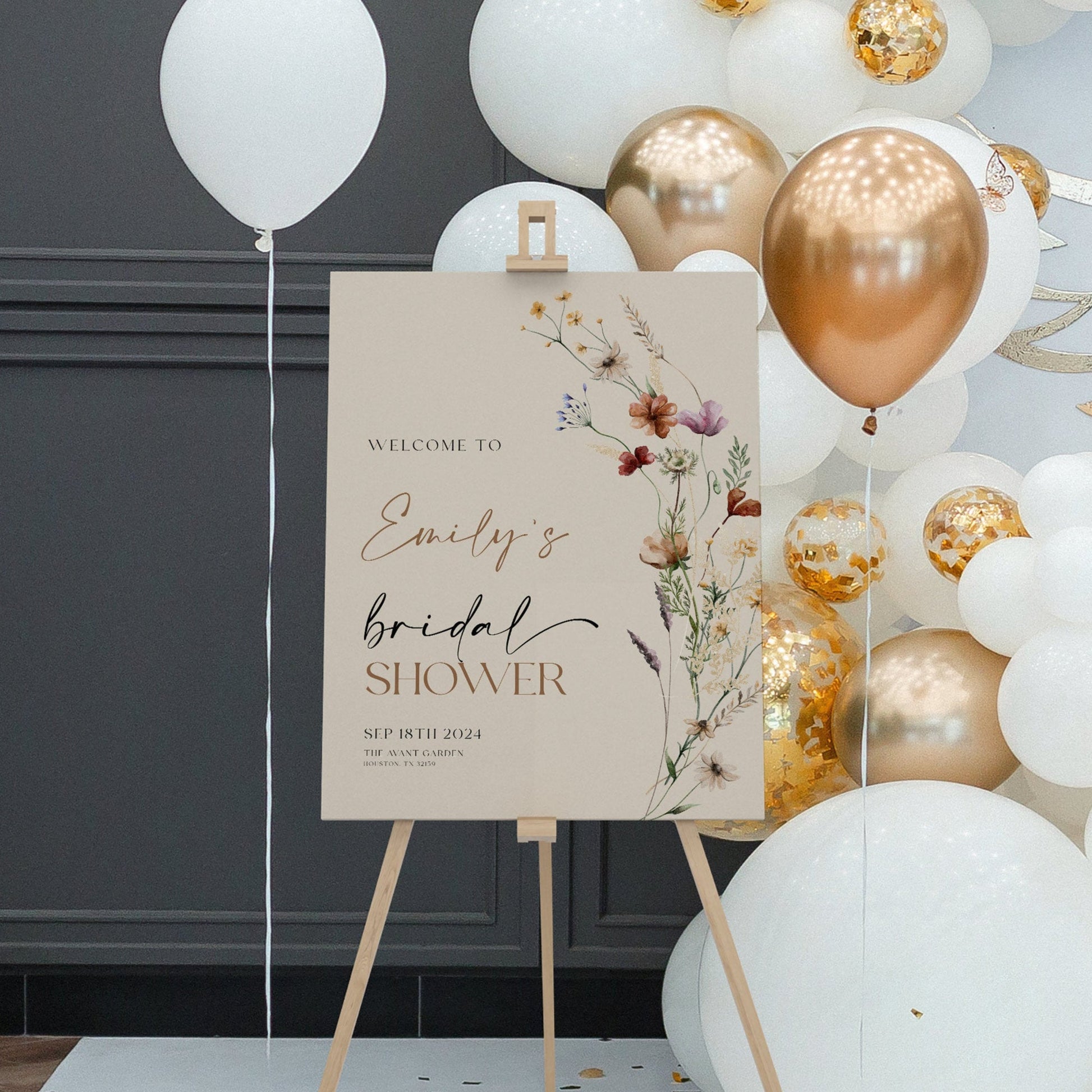 Bridal Shower Welcome sign | Welcome sign beige with wildflowers - LovelyTemplatesCo
