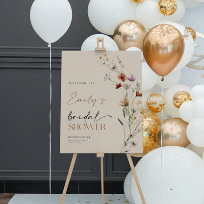 Bridal Shower Welcome sign | Welcome sign beige with wildflowers - LovelyTemplatesCo