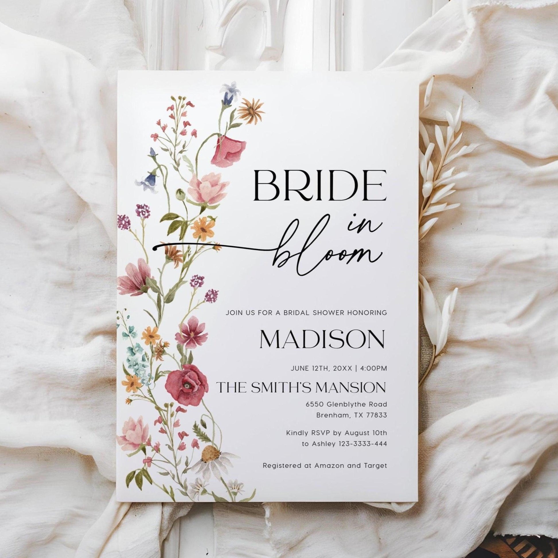 Bride In Bloom Invitation, Wildflower Bridal Shower Invitation - LovelyTemplatesCo