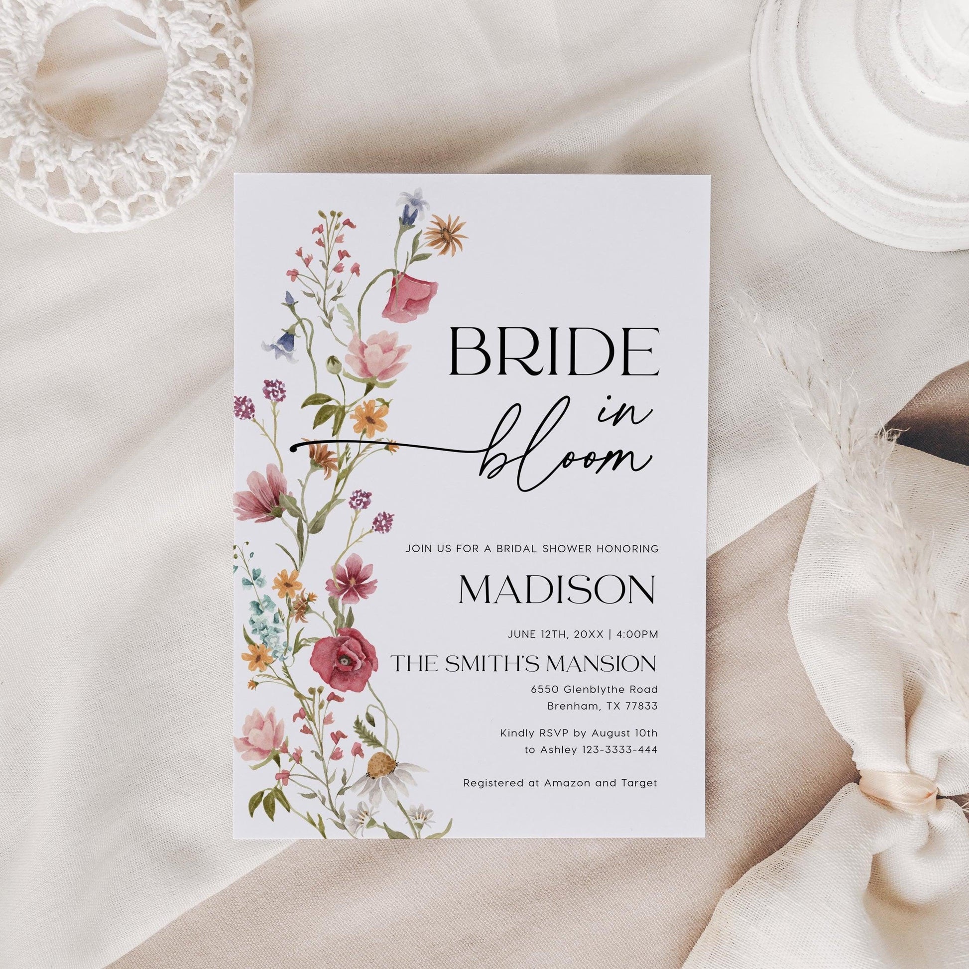 Bride In Bloom Invitation, Wildflower Bridal Shower Invitation - LovelyTemplatesCo