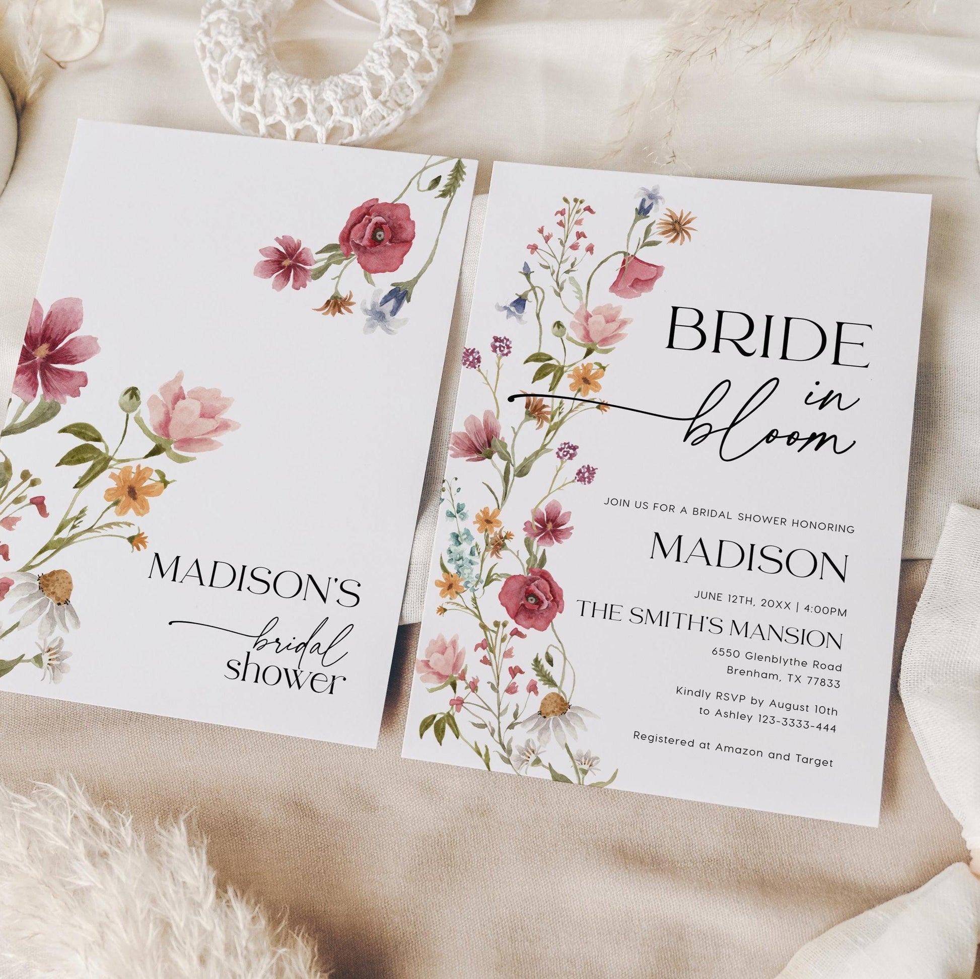 Bride In Bloom Invitation, Wildflower Bridal Shower Invitation - LovelyTemplatesCo