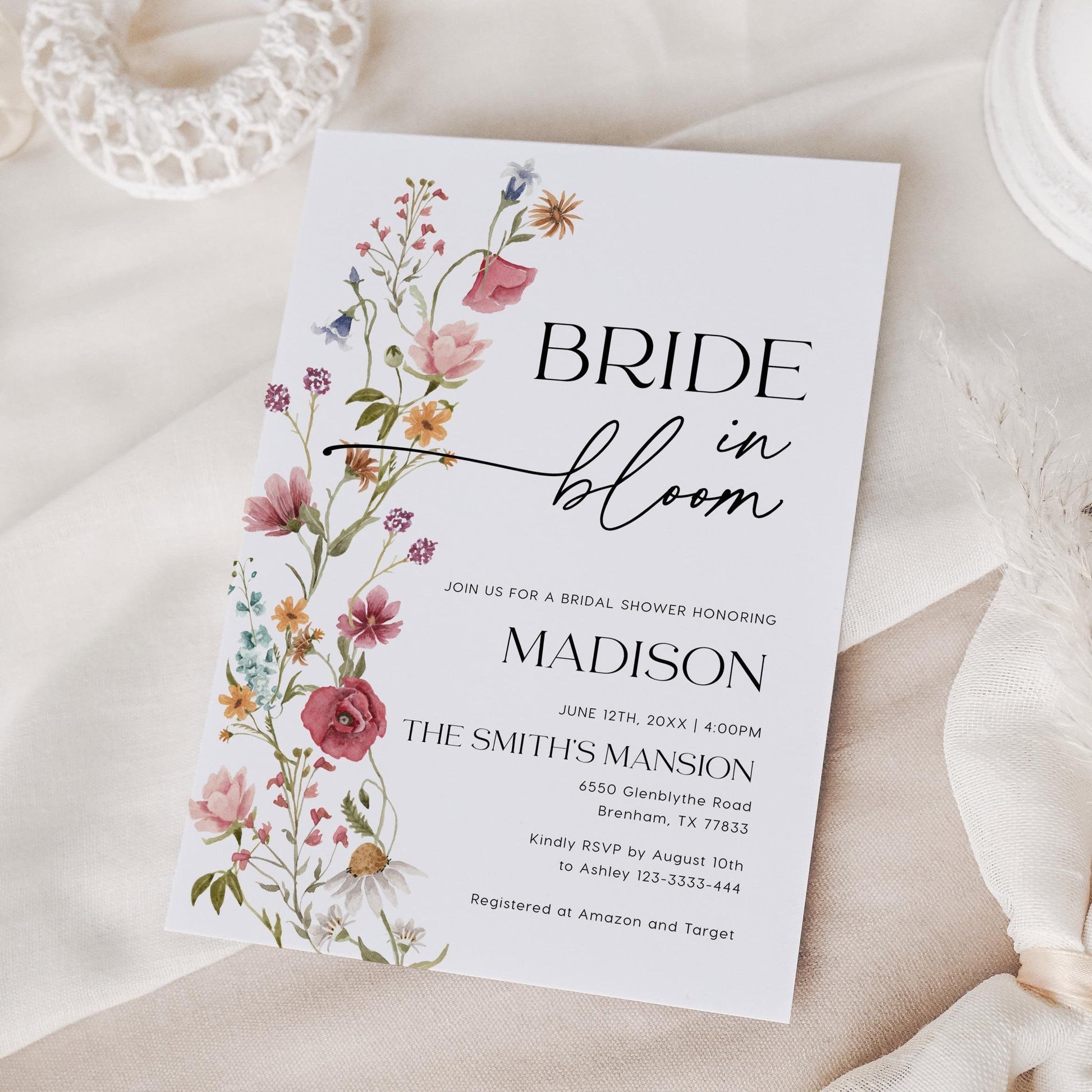 Bride In Bloom Invitation, Wildflower Bridal Shower Invitation - LovelyTemplatesCo