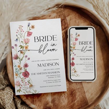 Bride In Bloom Invitation, Wildflower Bridal Shower Invitation - LovelyTemplatesCo