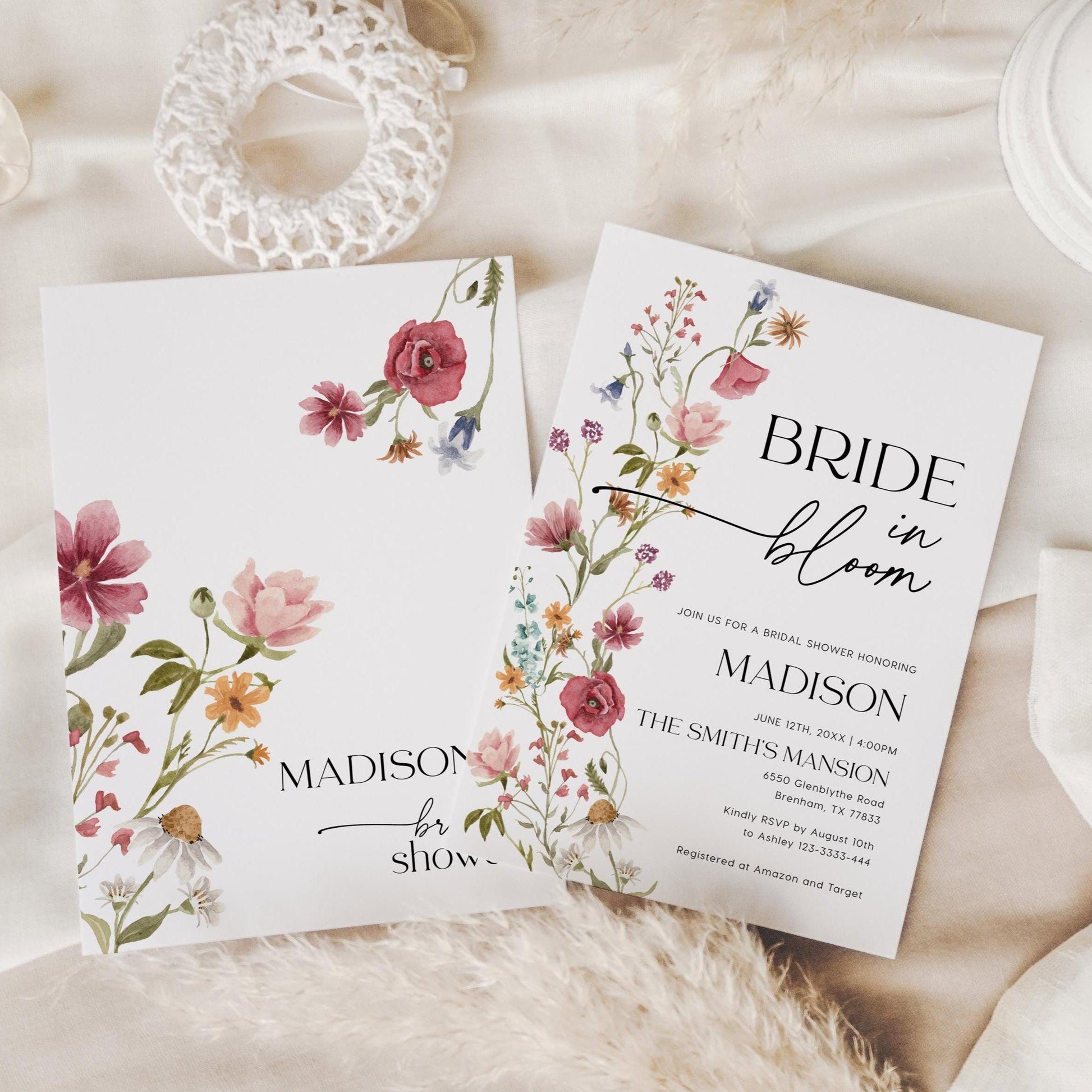 Bride In Bloom Invitation, Wildflower Bridal Shower Invitation - LovelyTemplatesCo