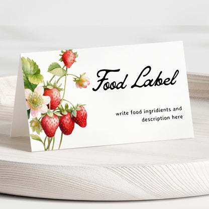 Buffet Card Template | Tent Food labels | Strawberry Baby Shower - LovelyTemplatesCo