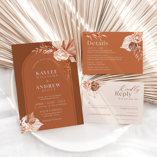 Burnt Orange Wedding Invitation - LovelyTemplatesCo