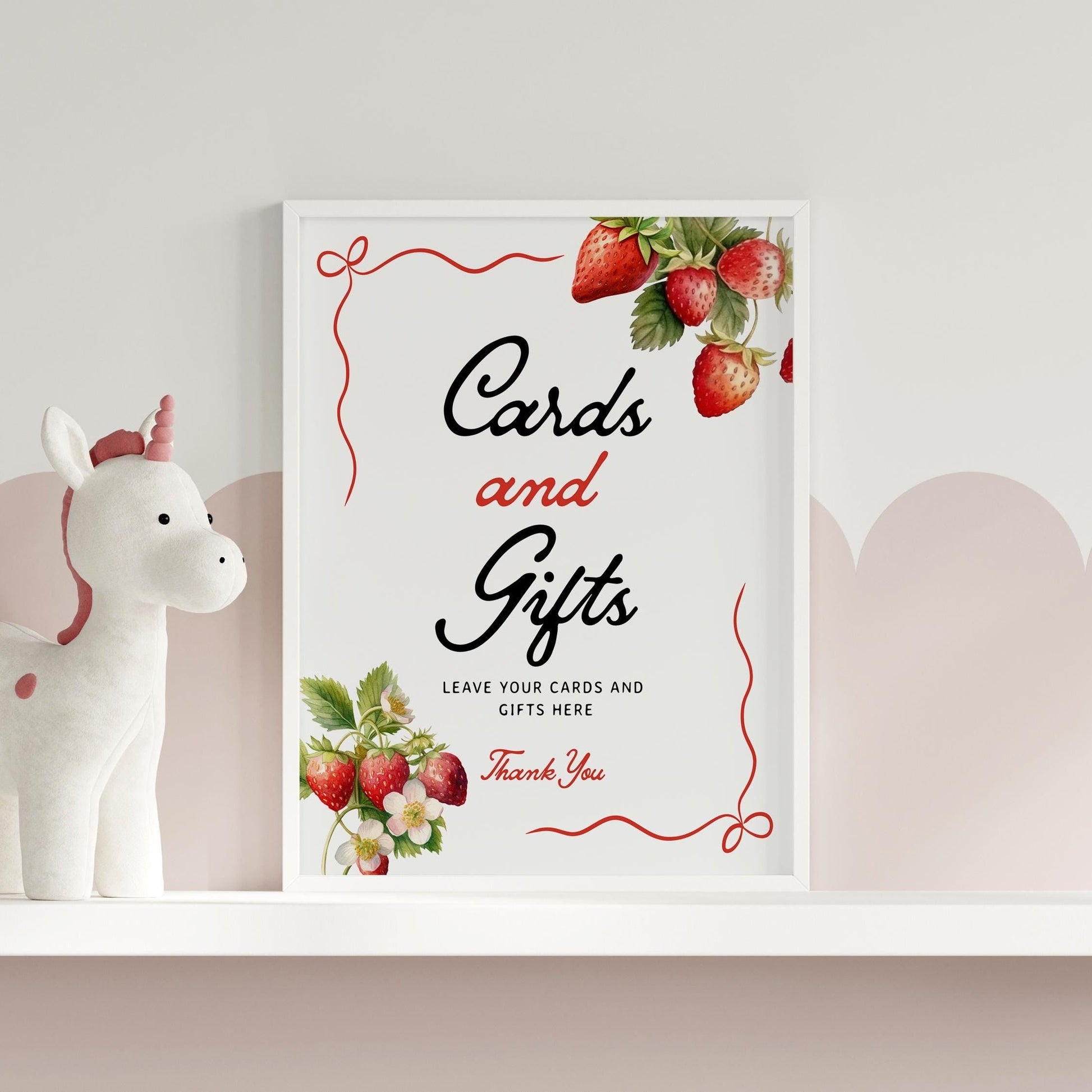 Cards and Gifts Sign | Strawberry Baby Shower Sign - LovelyTemplatesCo