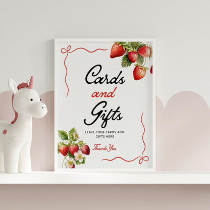 Cards and Gifts Sign | Strawberry Baby Shower Sign - LovelyTemplatesCo