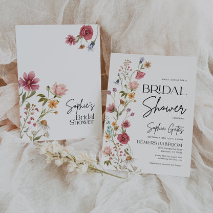 Colorful Bridal Shower Invitation with watercolor wildflowers - LovelyTemplatesCo