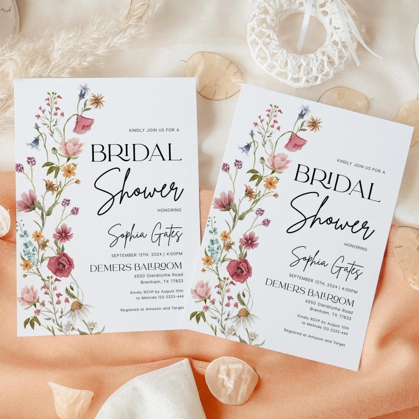 Colorful Bridal Shower Invitation with watercolor wildflowers - LovelyTemplatesCo