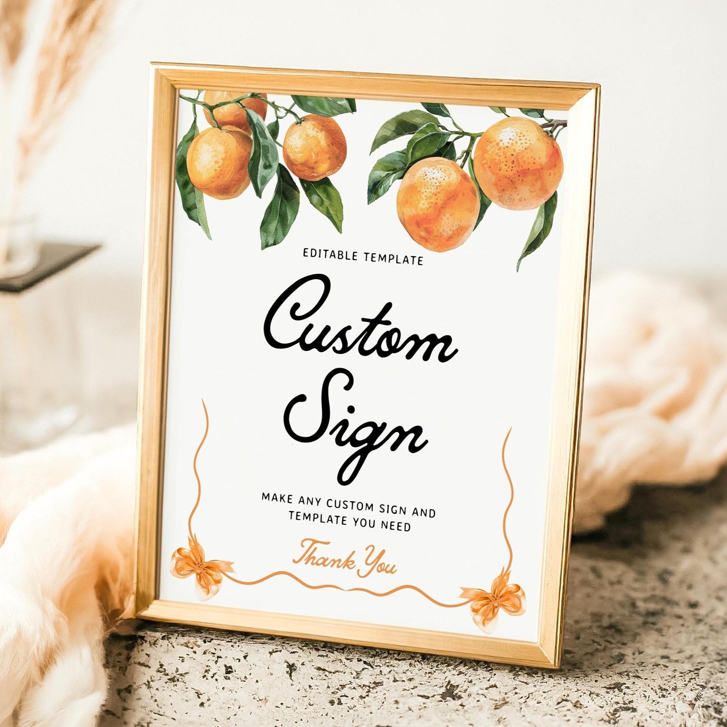 Custom Sign Template | Orange Baby Shower Sign - LovelyTemplatesCo