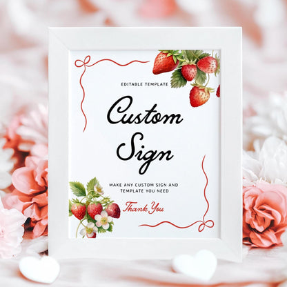 Custom Sign Template | Strawberry Baby Shower Sign - LovelyTemplatesCo