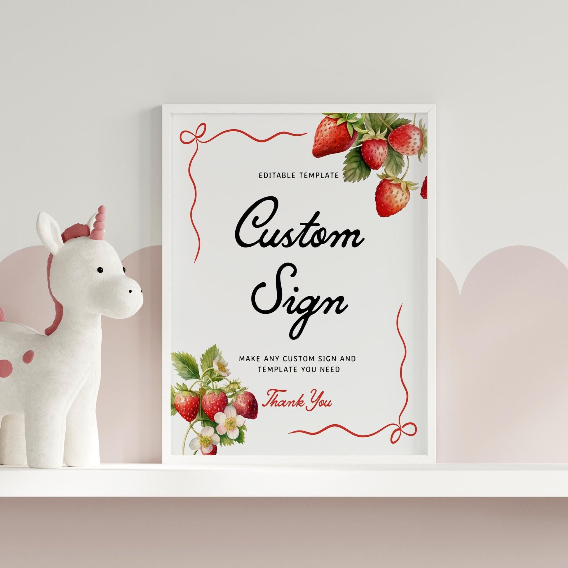 Custom Sign Template | Strawberry Baby Shower Sign - LovelyTemplatesCo