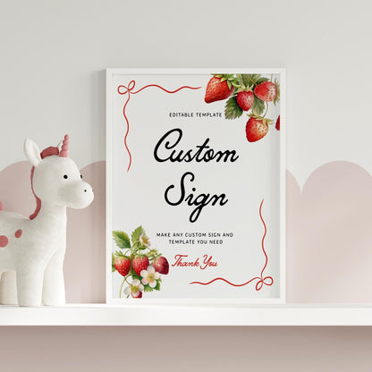 Custom Sign Template | Strawberry Baby Shower Sign - LovelyTemplatesCo