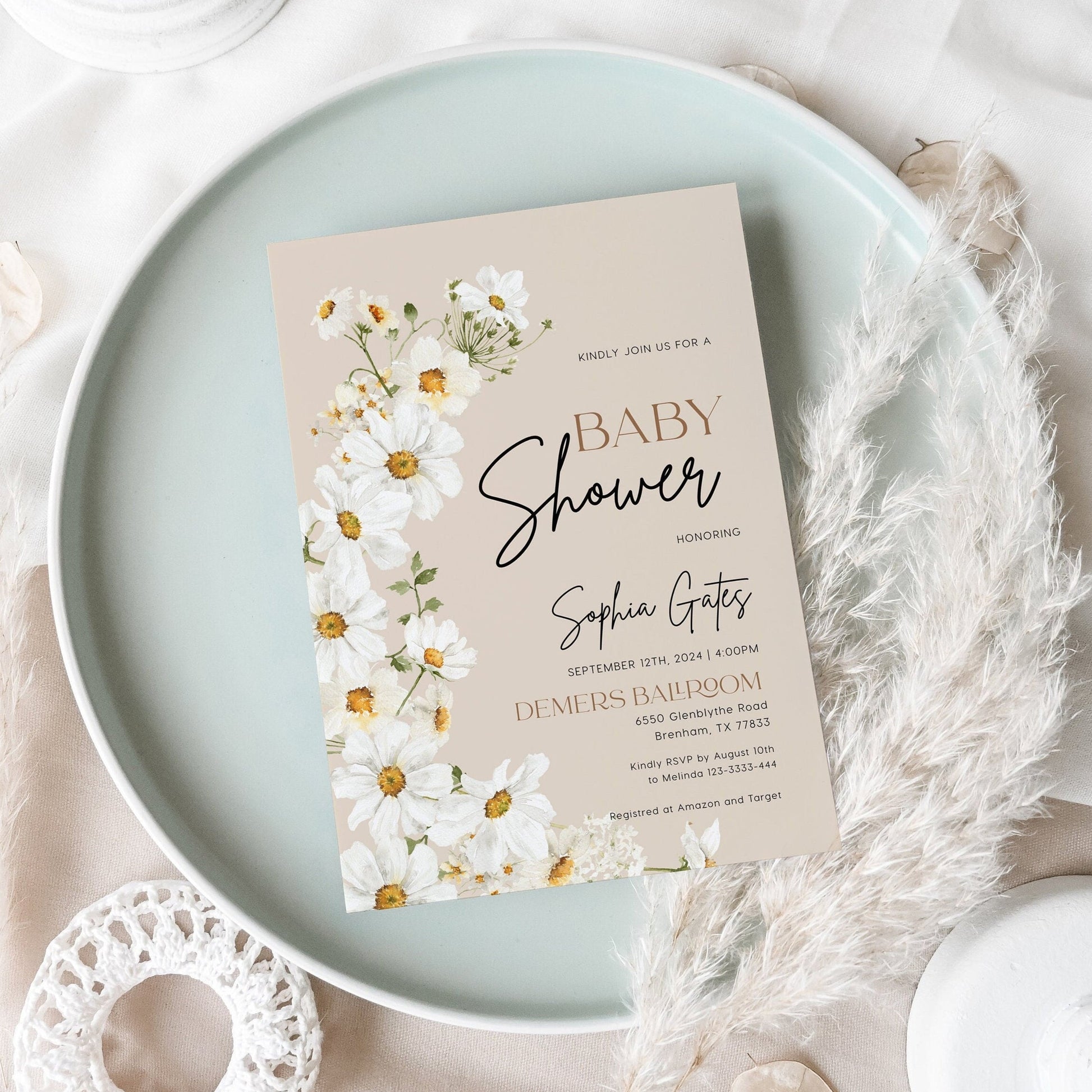 Daisy Baby Shower Invitation - LovelyTemplatesCo