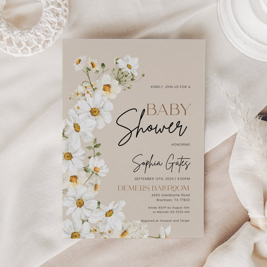 Daisy Baby Shower Invitation - LovelyTemplatesCo