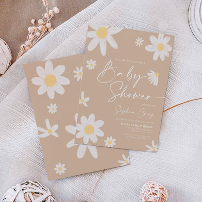 Daisy Baby Shower invitation | Neutral baby shower invitation template - LovelyTemplatesCo