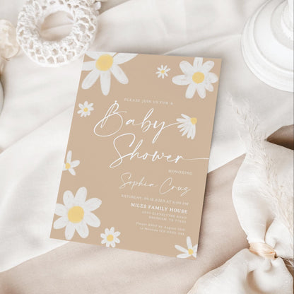 Daisy Baby Shower invitation | Neutral baby shower invitation template - LovelyTemplatesCo