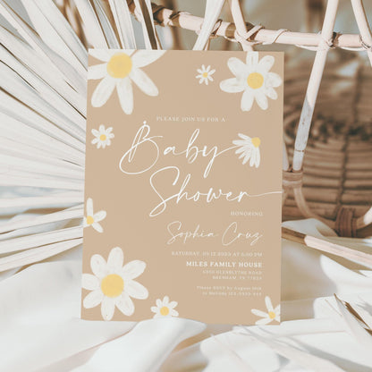 Daisy Baby Shower invitation | Neutral baby shower invitation template - LovelyTemplatesCo