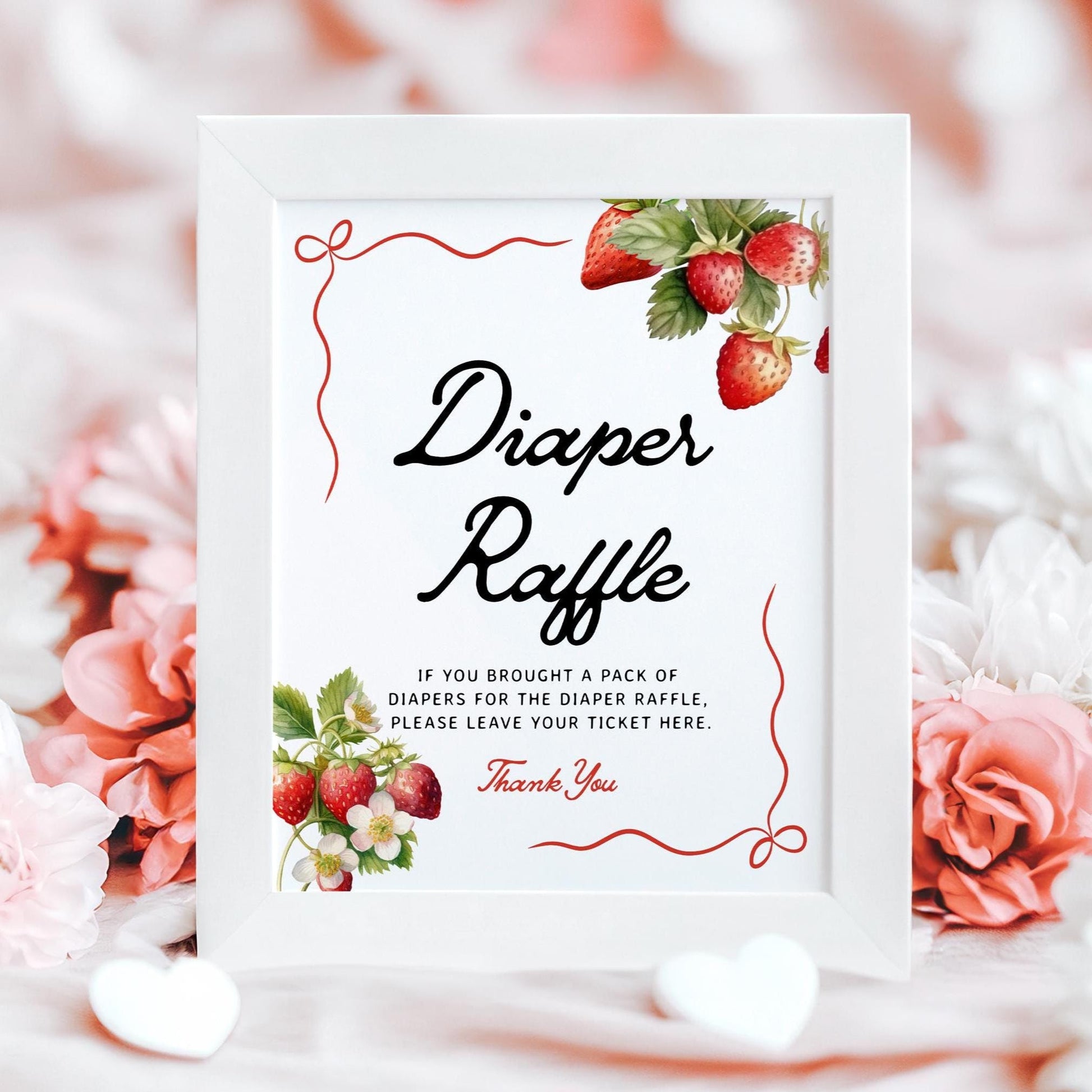Diaper Raffle Sign | Diaper Raffle game | Strawberry Baby Shower Sign - LovelyTemplatesCo
