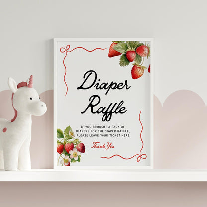 Diaper Raffle Sign | Diaper Raffle game | Strawberry Baby Shower Sign - LovelyTemplatesCo