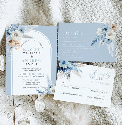 Dusty Blue wedding invitation, Arch wedding invitation template - LovelyTemplatesCo