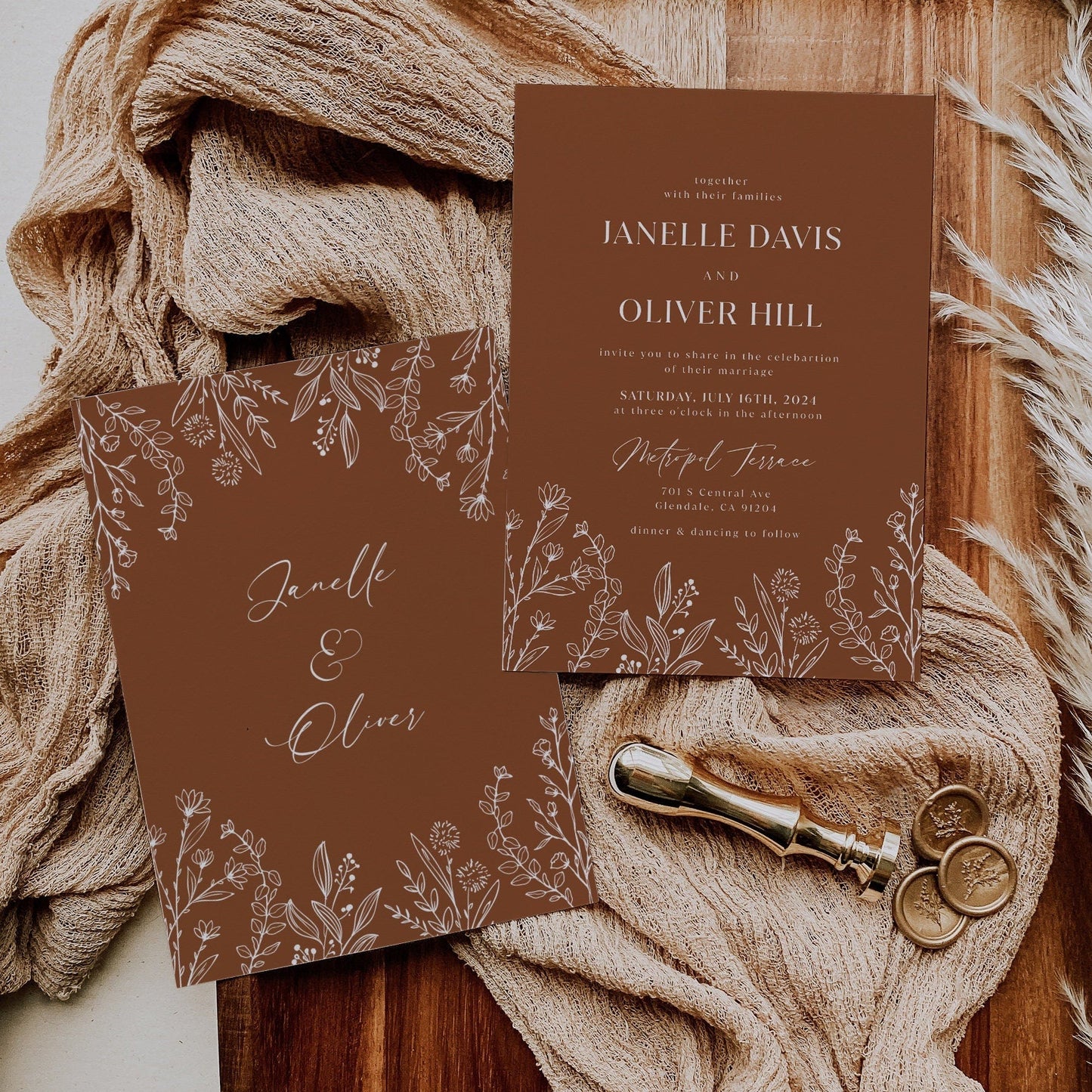 Earthy Wedding Invitations, Terracotta wedding invitation set - LovelyTemplatesCo
