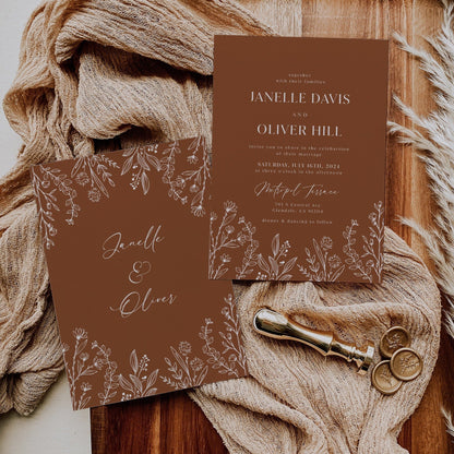 Earthy Wedding Invitations, Terracotta wedding invitation set - LovelyTemplatesCo