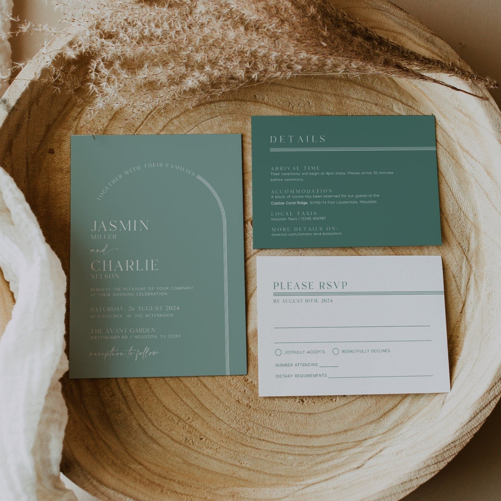 Elegant Arched Wedding Invitation, Sage wedding invitation set - LovelyTemplatesCo