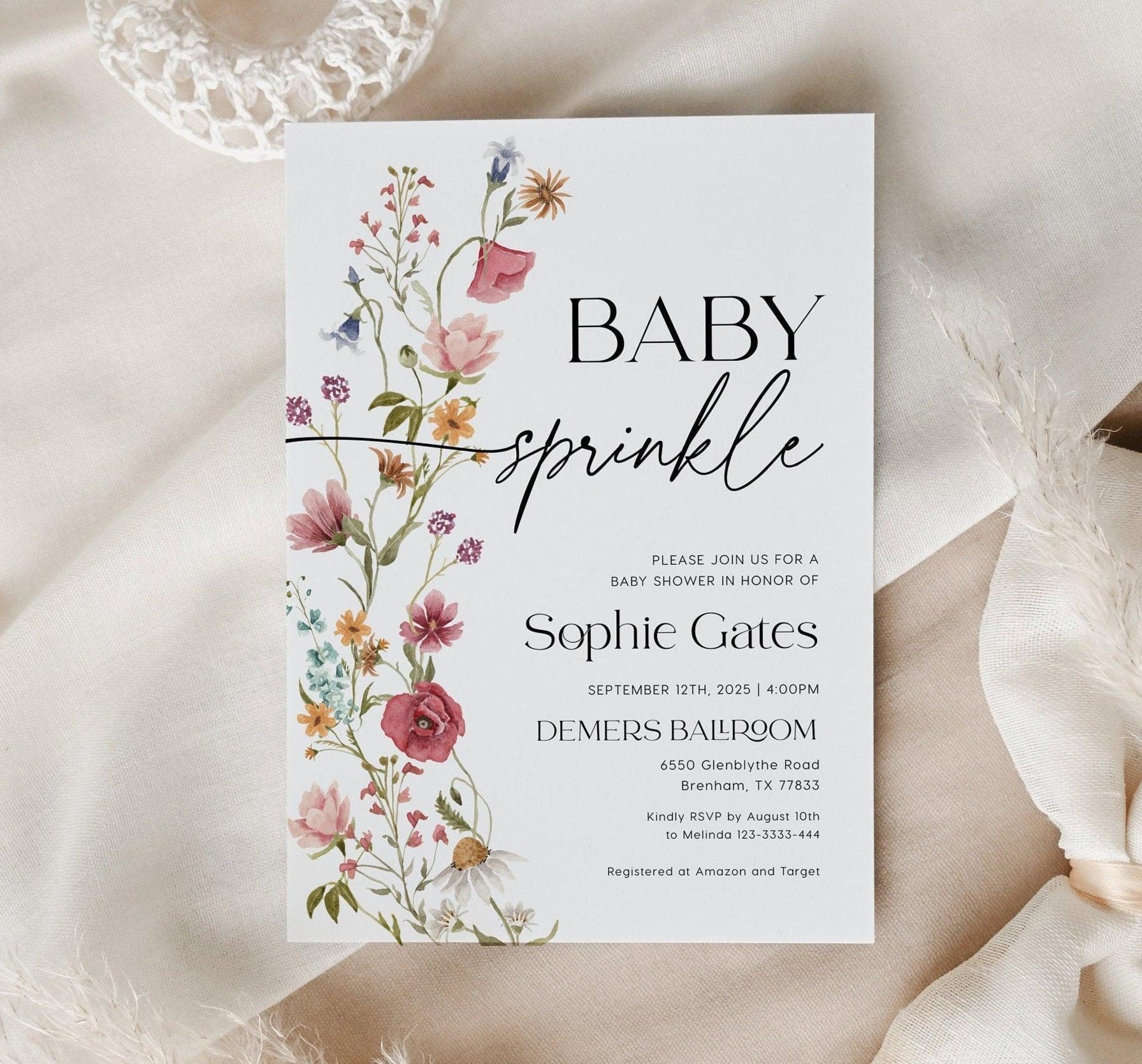 Elegant Boho Wildflower Baby Sprinkle Invitation - LovelyTemplatesCo