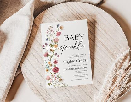 Elegant Boho Wildflower Baby Sprinkle Invitation - LovelyTemplatesCo