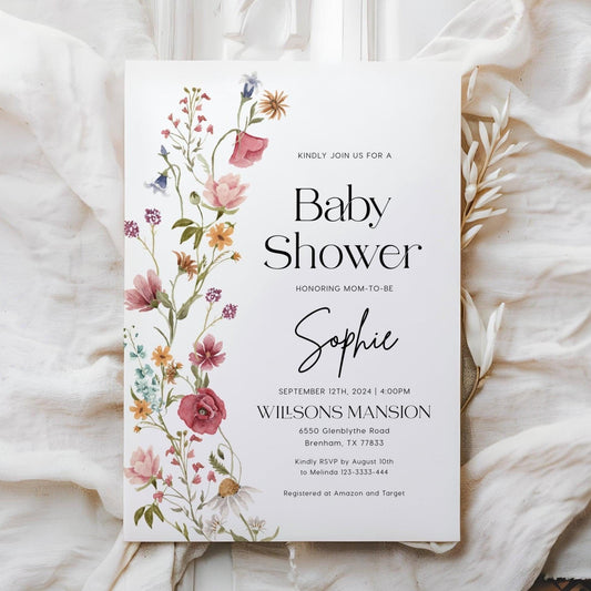 Elegant Floral Baby Shower invitation template - LovelyTemplatesCo