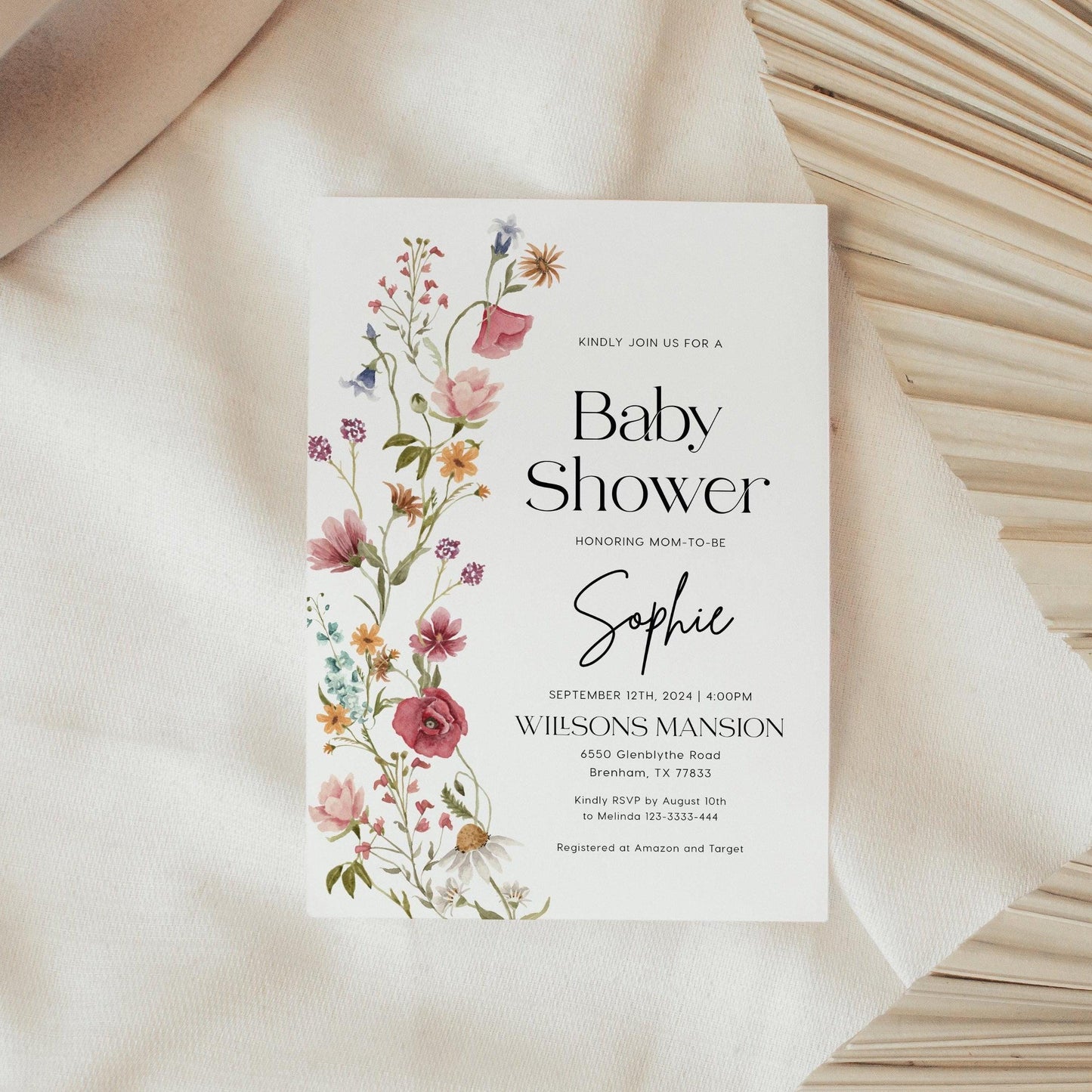 Elegant Floral Baby Shower invitation template - LovelyTemplatesCo