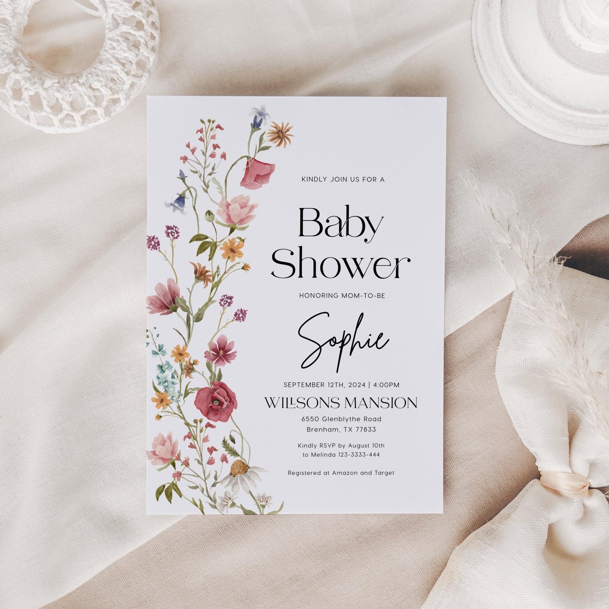 Elegant Floral Baby Shower invitation template - LovelyTemplatesCo