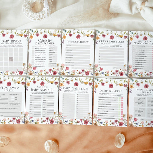 Floral Baby Shower Games Bundle - LovelyTemplatesCo