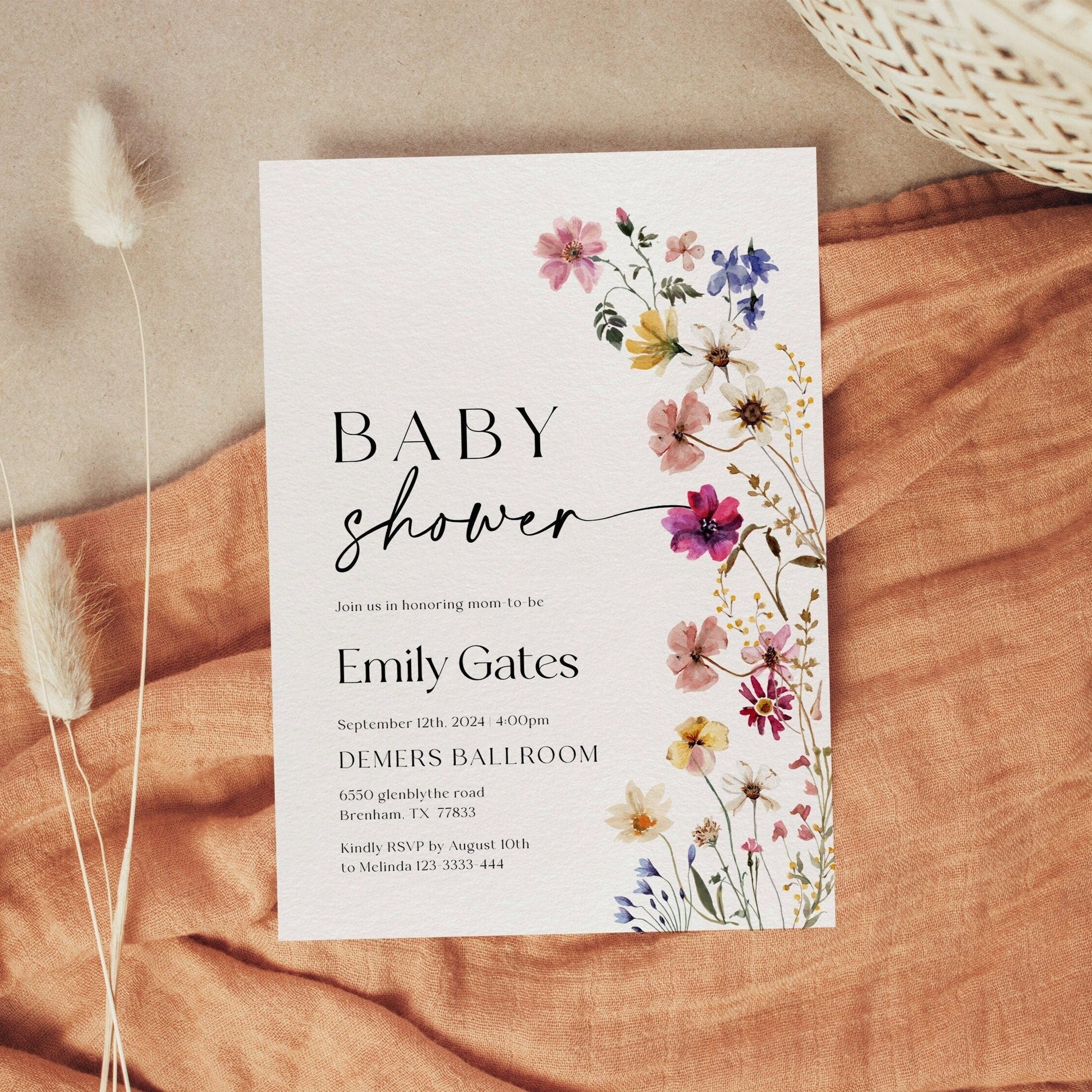 Floral Baby Shower Invitation, Colorful Wildflower Baby Shower template - LovelyTemplatesCo