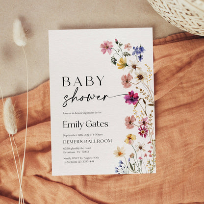 Floral Baby Shower Invitation, Colorful Wildflower Baby Shower template - LovelyTemplatesCo