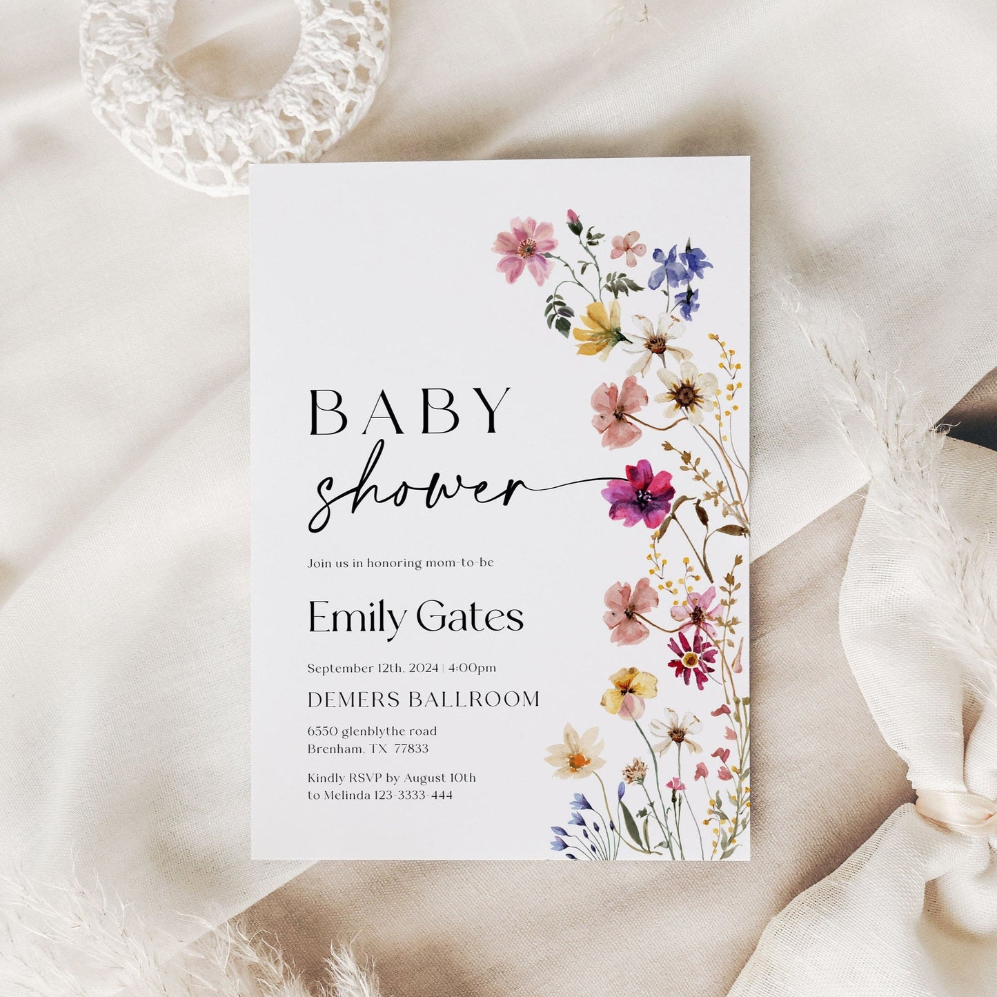 Floral Baby Shower Invitation, Colorful Wildflower Baby Shower template - LovelyTemplatesCo