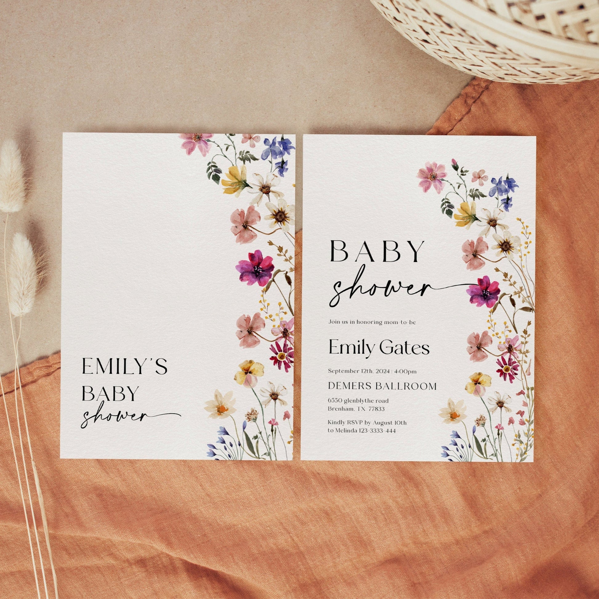 Floral Baby Shower Invitation, Colorful Wildflower Baby Shower template - LovelyTemplatesCo
