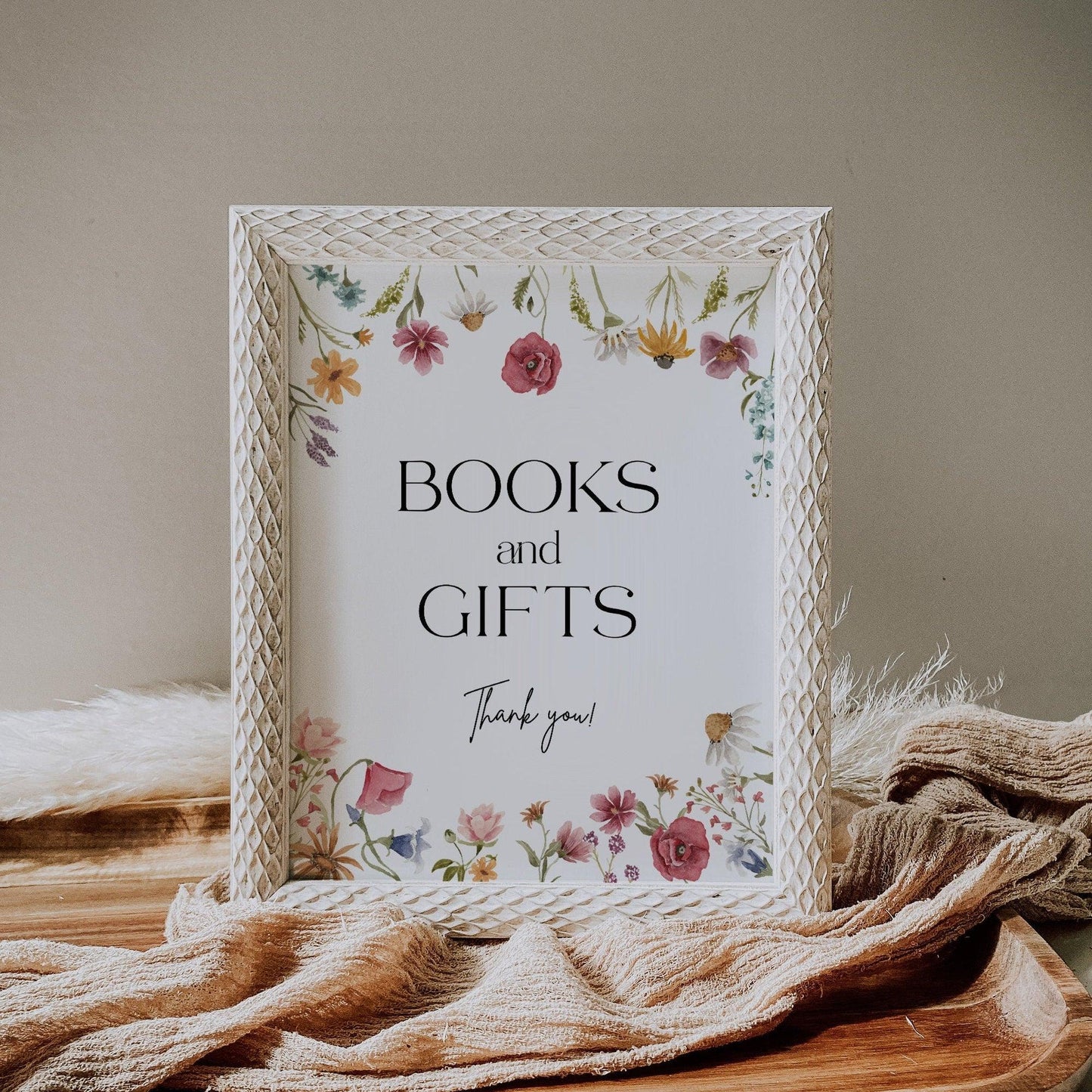 Floral Books and Gifts Baby Shower sign - LovelyTemplatesCo