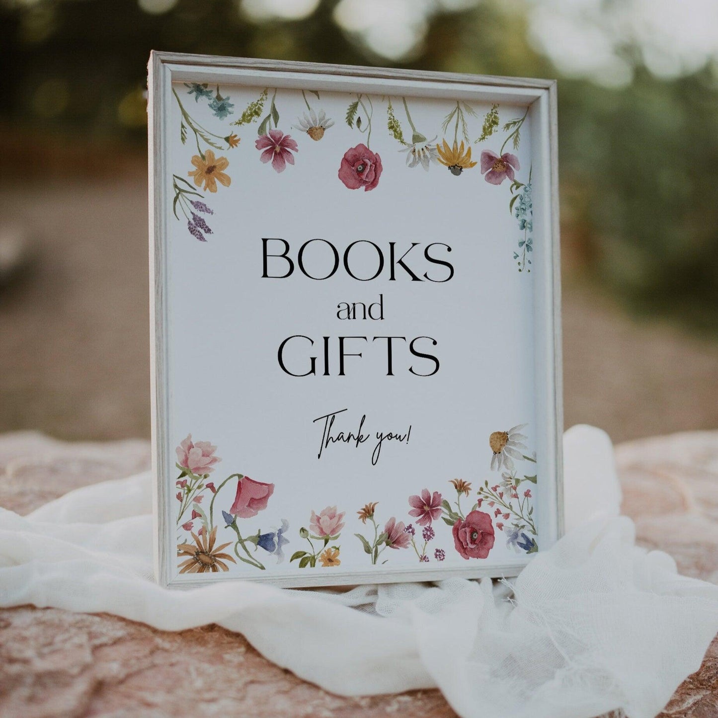 Floral Books and Gifts Baby Shower sign - LovelyTemplatesCo