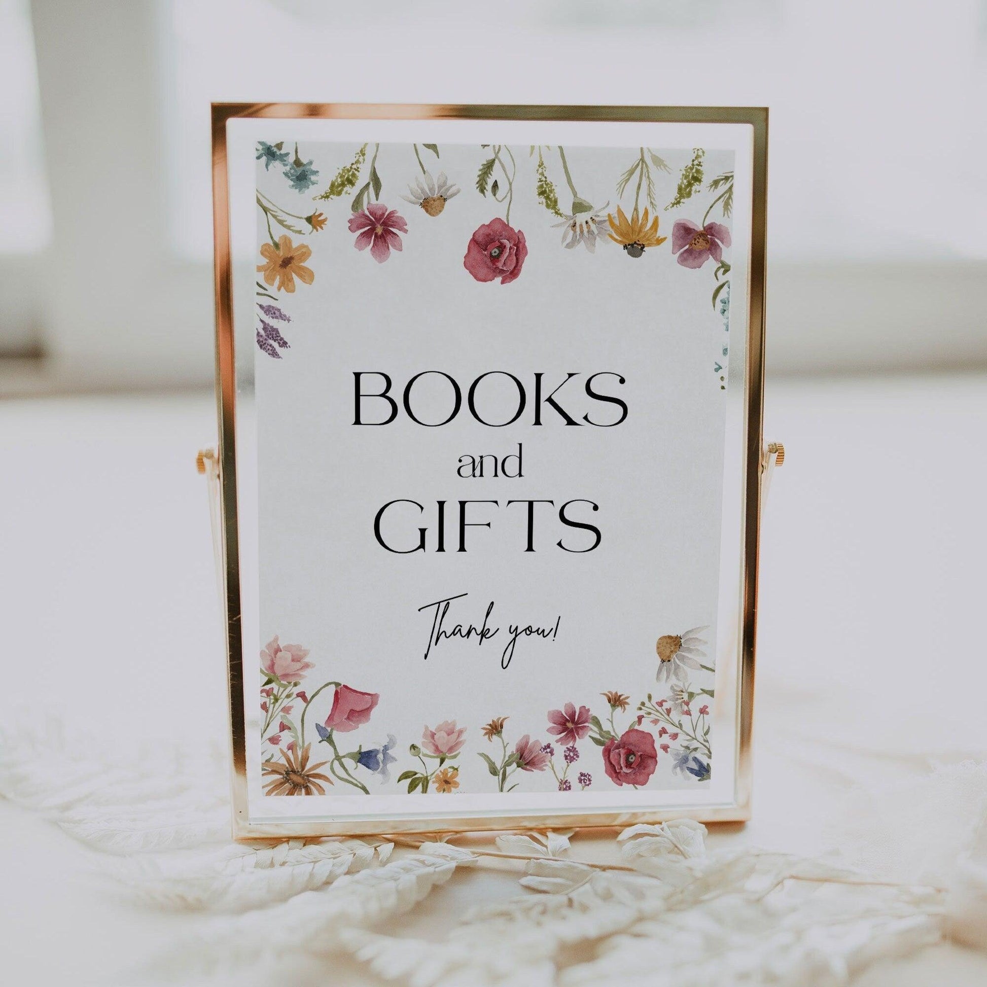 Floral Books and Gifts Baby Shower sign - LovelyTemplatesCo