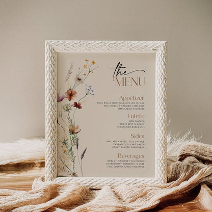 Floral Menu Sign, Beige menu sign template, Beige Floral Wedding Sign - LovelyTemplatesCo
