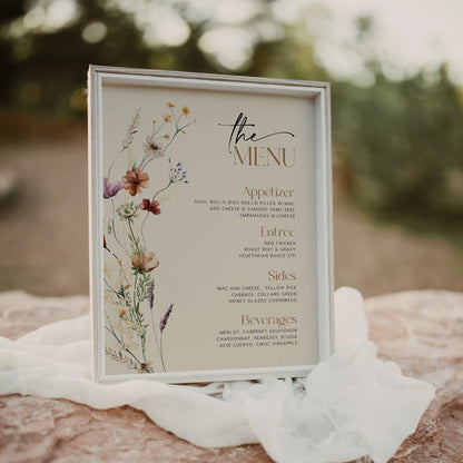 Floral Menu Sign, Beige menu sign template, Beige Floral Wedding Sign - LovelyTemplatesCo