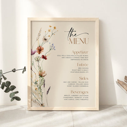Floral Menu Sign, Beige menu sign template, Beige Floral Wedding Sign - LovelyTemplatesCo