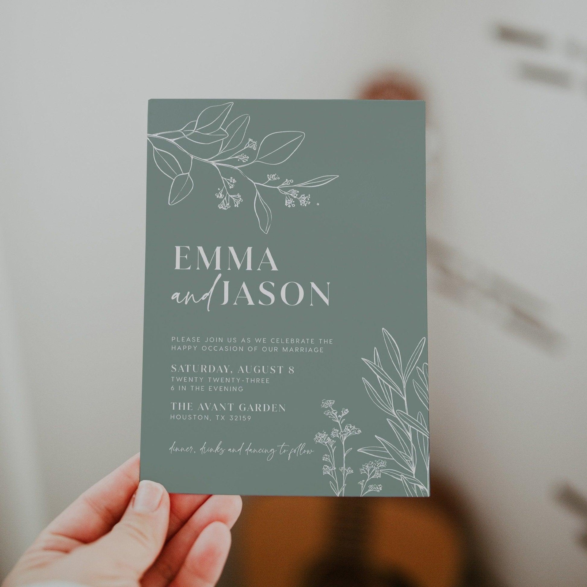Floral Sage Wedding Invitation Set - LovelyTemplatesCo