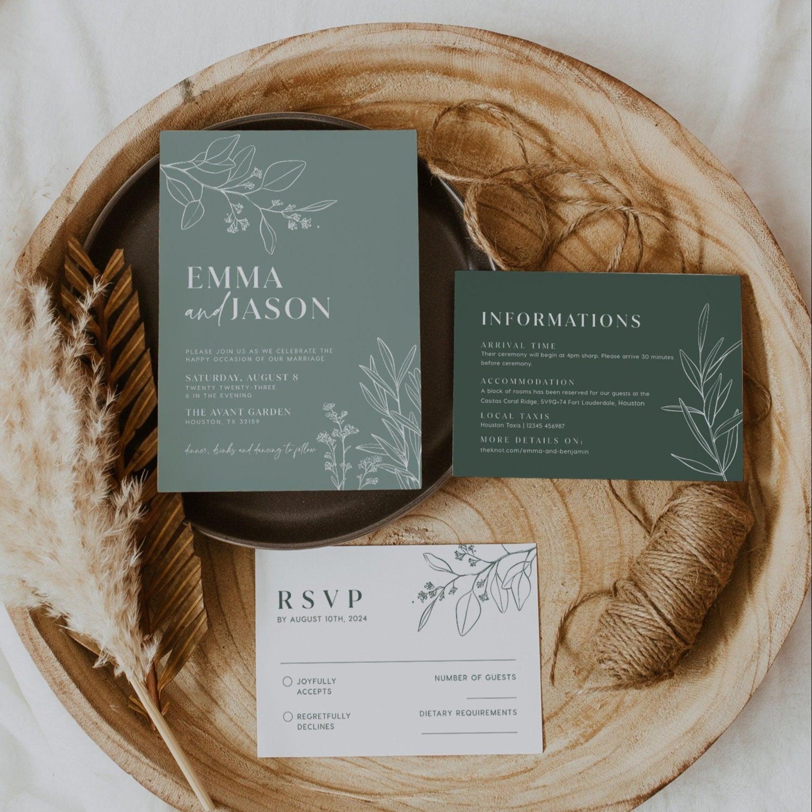 Floral Sage Wedding Invitation Set - LovelyTemplatesCo